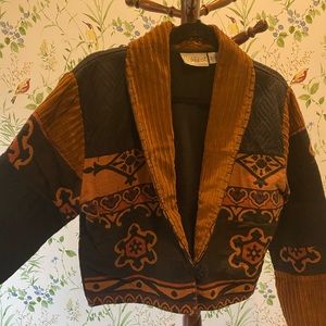 Vintage Quilted Cotton Blazer Folk Jacket Flashback Size M Handmade Pattern